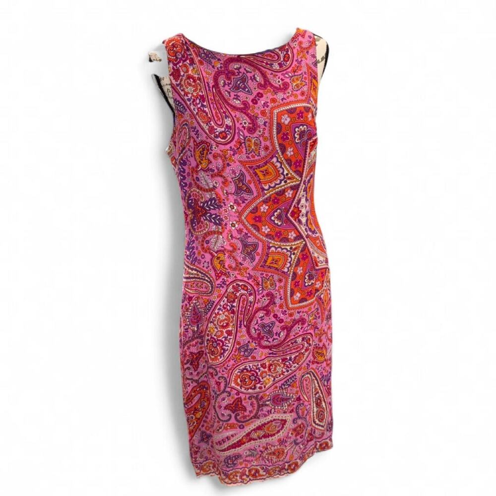 Vintage 90s Tessuto Paisley Pink Print Midi Dress Fairycore Y2K Boho Dress M
